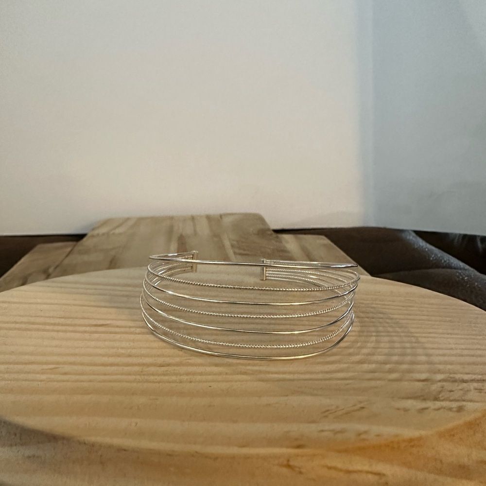 Silver Stacked Minimalist Bangles Set - Picture 4 of 4